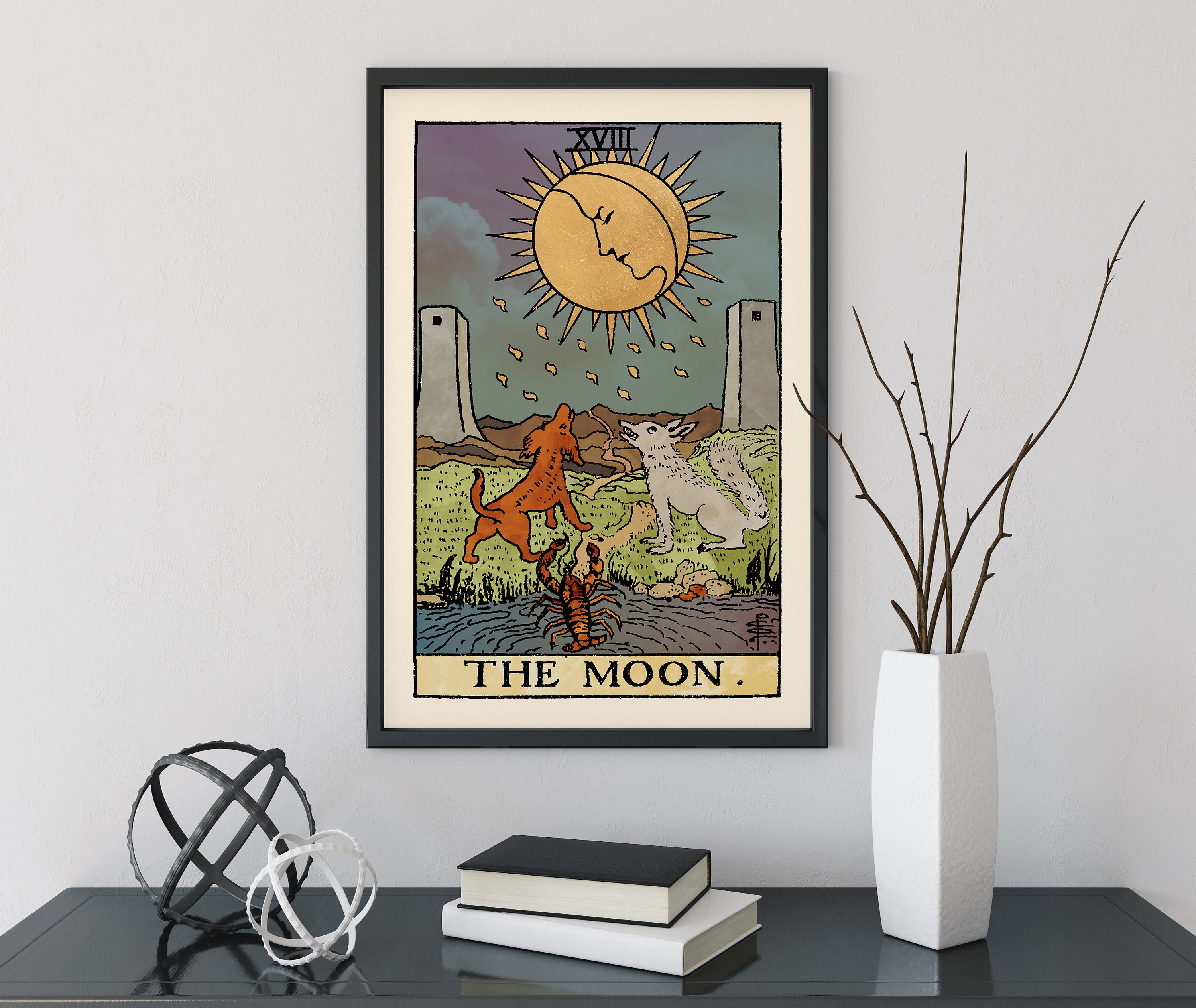 The Moon Tarot Card Print the Moon Watercolor Poster No | Etsy