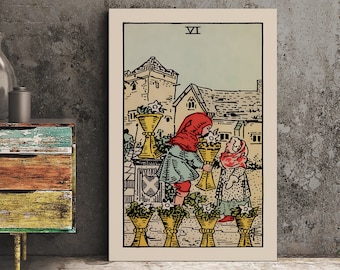 Six of Cups tarotkaartprint - vintage kunststijl