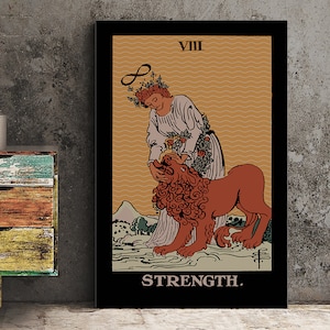 Strength - Tarot Card Print - The Strength Card poster met donkere kleuren, geen lijst
