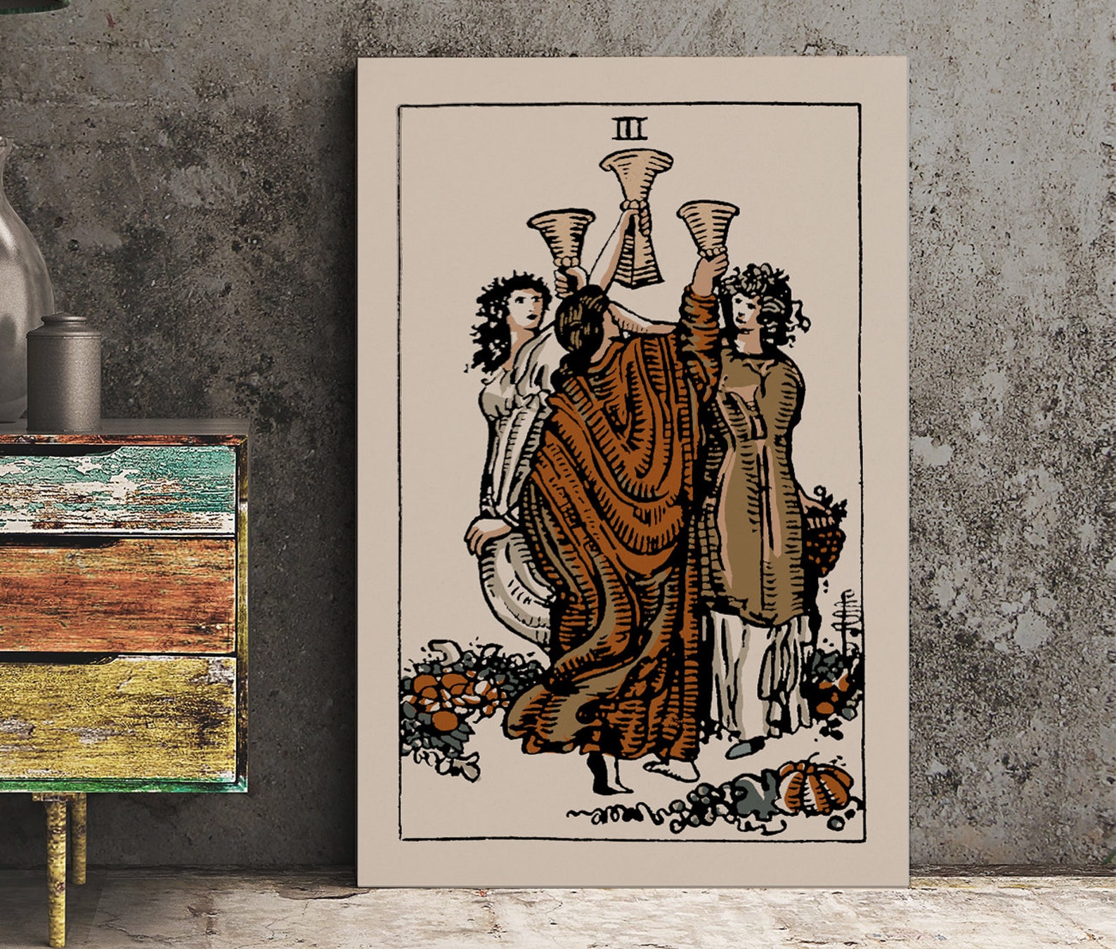 The Three of Cups Tarot Card Print - Eclectic Art Poster - Etsy