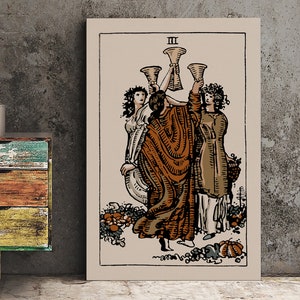 The 3 Of Cups- Tarot Card Print - The Three Of Cups Card Neutral Vibe Poster Eclectic Tarot, No Frame