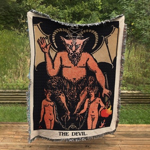 Woven Blanket - The Devil Tarot Card  - Rider Waite Deck - Cotton