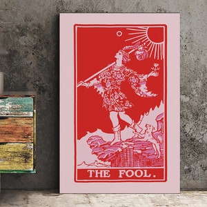 The Fool - Tarot Card Print - The Fool Card Red and Pink Poster, No Frame