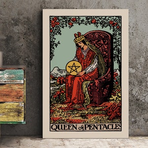 Queen Of Pentagrams- Tarot Kartendruck - Blue Sky Queen Of Pentacles Kartenposter, ohne Rahmen