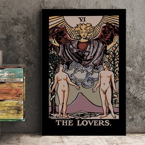 The Lovers- Tarot Karten Print - The Lovers Card Darker Colors Poster, ohne Rahmen
