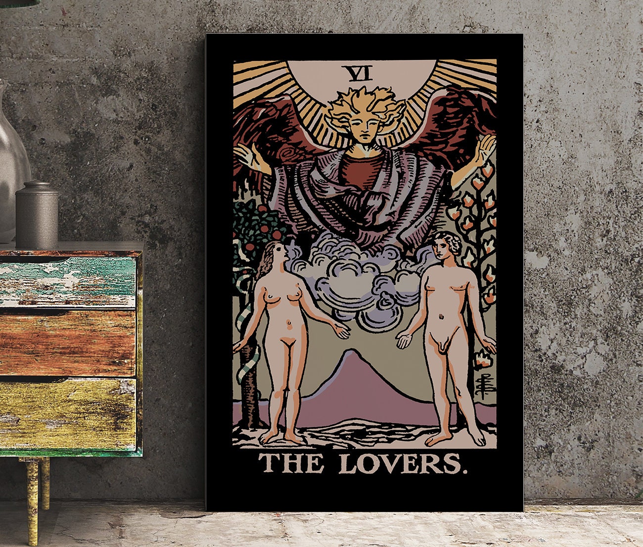 The Lovers Tarot Card Print the Lovers Card Darker Colors - Etsy