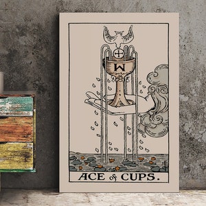 Ace Of Cups- Tarot Card Print - The Ace Of Cups Neutral Vibes Card Poster Eclectic Tarot, No Frame