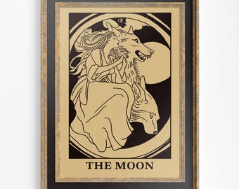 Art Nouveau The Moon - Tarot Card Print - The Moon Poster, No Frame