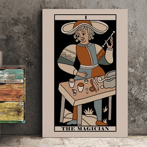 Impresión de cartas del Tarot de Marsella El Mago - Póster de ambiente neutro de la carta El Mago Tarot ecléctico, sin marco