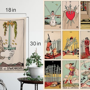 Suit of Swords Minor Arcana Tarotkaarttapijt - Volledig kaarttapijt - Rider Waite Deck Tapestry