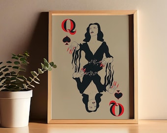 Vampress Classic Horror Movie Playing Card Print, Queen of Spades Illustration