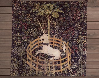Medieval Unicorn Altar Cloth - The Unicorn In Captivity 24 x 24 inches  Tarot Cloth (Printed)