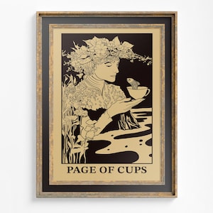 Página de Copas Art Nouveau - Impressão de Carta de Tarô - Pôster da Página de Copas, sem Moldura