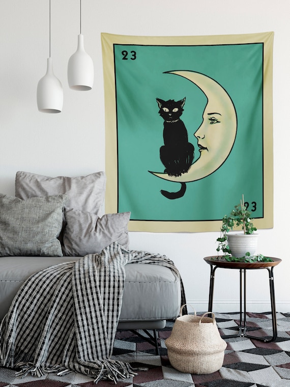 La Luna Cat Card Moon Tapestry Etsy