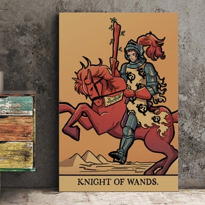 Le chevalier des baguettes - Impression de cartes de tarot du jeu de cartes Menagerie verte - Poster de cartes Le chevalier des baguettes, sans cadre