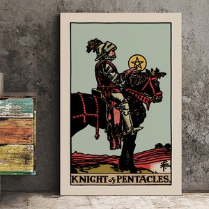 Knight of Pentacles- Tarot Card Print - The Knight of Pentacles Blue Sky Card Poster, No Frame