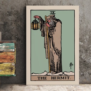 The Hermit - Tarotkaartprint - The Hermit blauwe kaart poster, geen lijst - perfect voor een slaapzaal