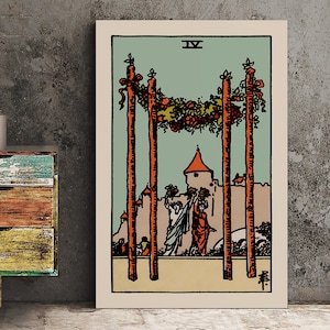 4 baguettes magiques - Impression de cartes de tarot - Poster de cartes Le ciel bleu des quatre baguettes, sans cadre