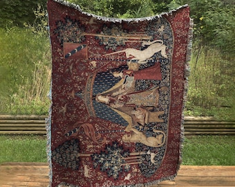 Woven Cotton Tapestry/Throw Blanket - Lady With Unicorn Blanket