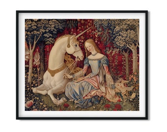 Medieval Lady with Unicorn Poster