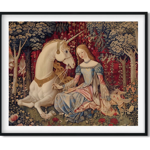 Medieval Lady with Unicorn Poster (No Frame)