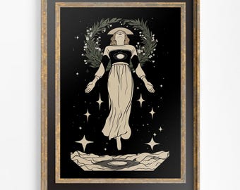 The World - Tarot Card Print - Floating Girl Illustration Poster, No Frame