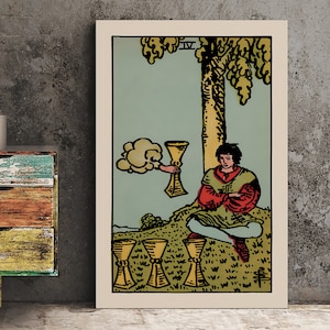 4 de tasses - Impression de cartes de tarot - Affiche de cartes à quatre tasses, sans cadre