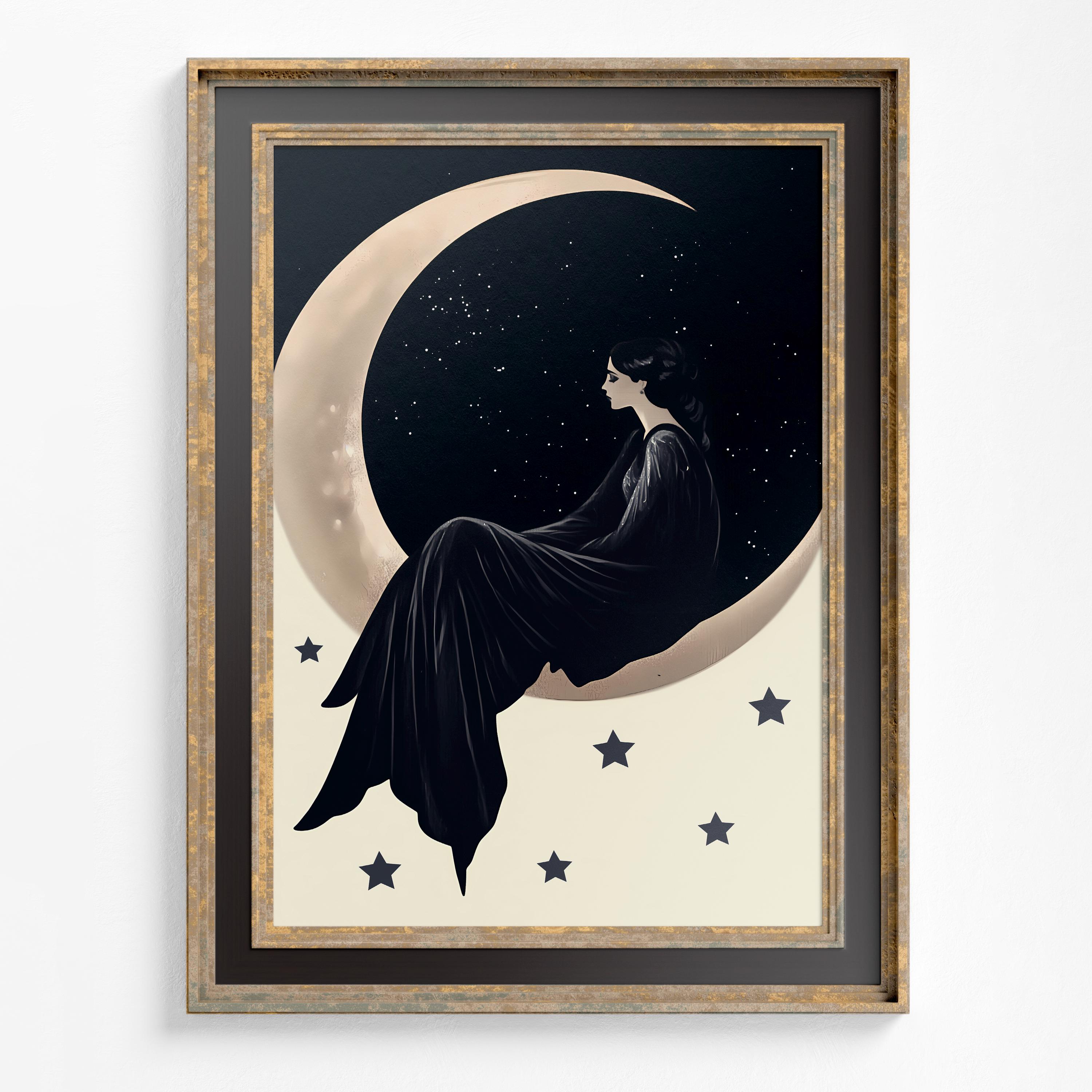 月の上の天女のプリント – 星空、夜空のポスター - Etsy 日本