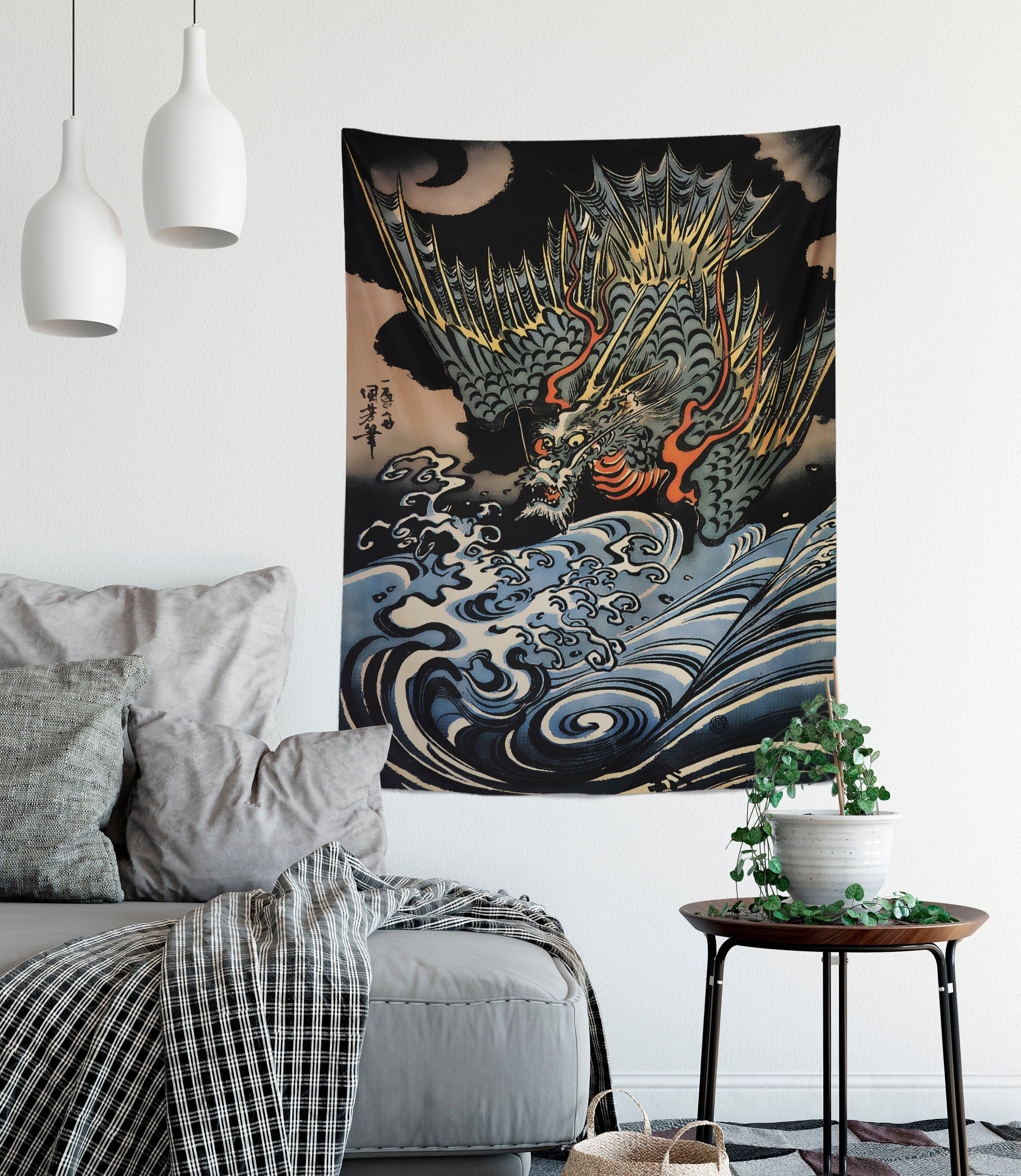 Dragon Tapestry, Music Wall Hanging, Asian Home Decor, Vertical