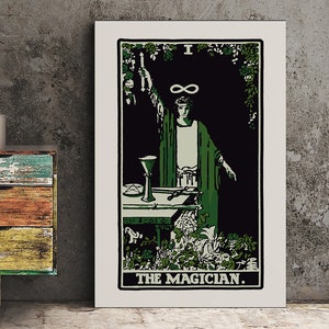 Le magicien - Impression de cartes de tarot - Poster vert émeraude et noir The Magician Card, pas de cadre