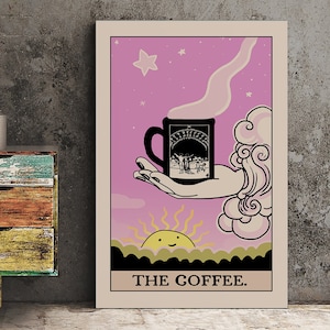 O Café - Pôster de cartas de tarô - Impressão de cartão de café (sem moldura)