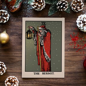 Cartes de Noël - Ermite sur le thème du Tarot comme Affiche de cartes de vacances du Père Noël, Sans cadre