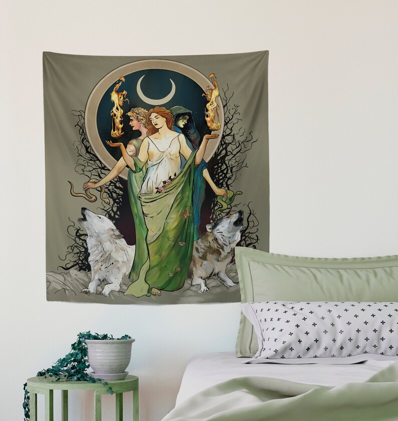 Moon Goddess Hecate Tapestry Painted Wiccan Tapestry Etsy