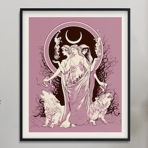 Moon Goddess Hecate Poster- Wiccan Tapestry - Violet Hecate Witchy Print, No Frame