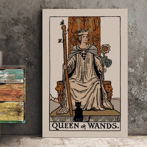 The Queen Of Wands- Tarot Card Print - The Queen Of Wands Card Neutral Vibe Poster Tarot éclectique, pas de cadre