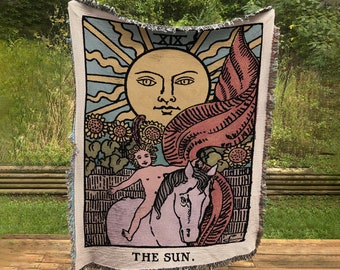 Woven Blanket - The Sun Tarot Card  - Rider Waite Deck - Cotton Throw