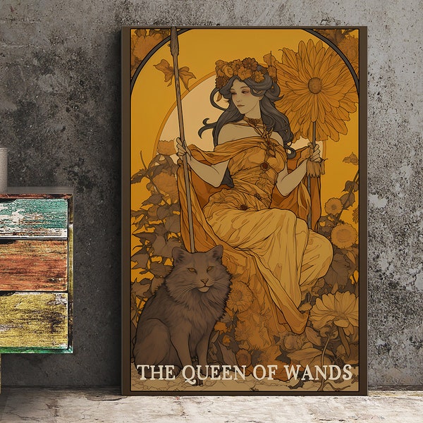 The Queen Of Wands - Tarot Kartendruck - The Queen Of Zauberstäbe Karte Poster, ohne Rahmen