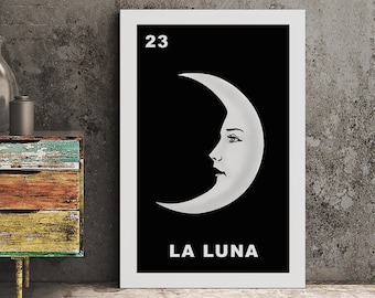 Cartão La Luna com estampa da lua, sem moldura.