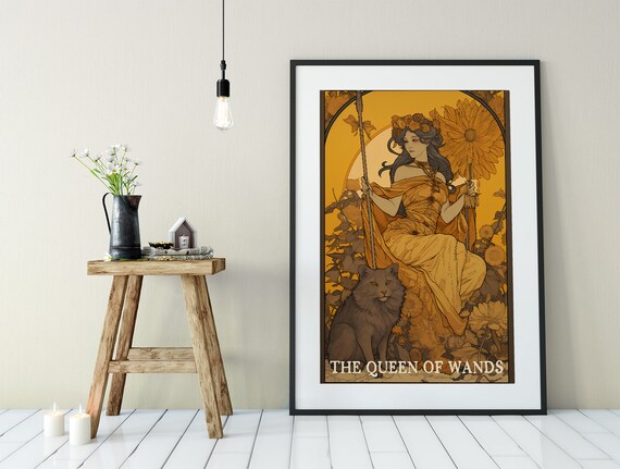 Impression Artistique – Carte Reine Des Baguettes – Déco Tarot Fantastique