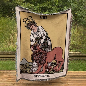 Woven Blanket - Strength Tarot Card  - Rider Waite Deck - Cotton