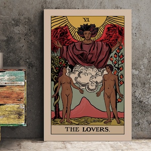 The Lovers - Impressão de cartas de tarô - Cartaz de cartas dos amantes negros por Printagrams (sem moldura)