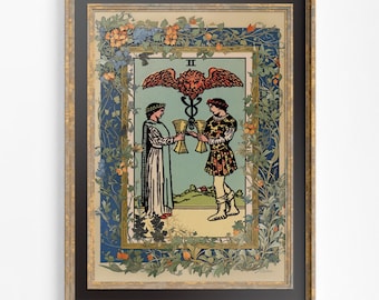 Two of Cups Tarot Card Print - Sacred Garden Art