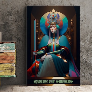 Queen Of Swords - Tarotkaartposter - The Queen Of Swords-kaartafdruk, geen lijst