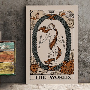 Stampa della carta dei tarocchi del mondo - Poster della carta dei tarocchi del mondo con atmosfera neutra, tarocchi eclettici, senza cornice