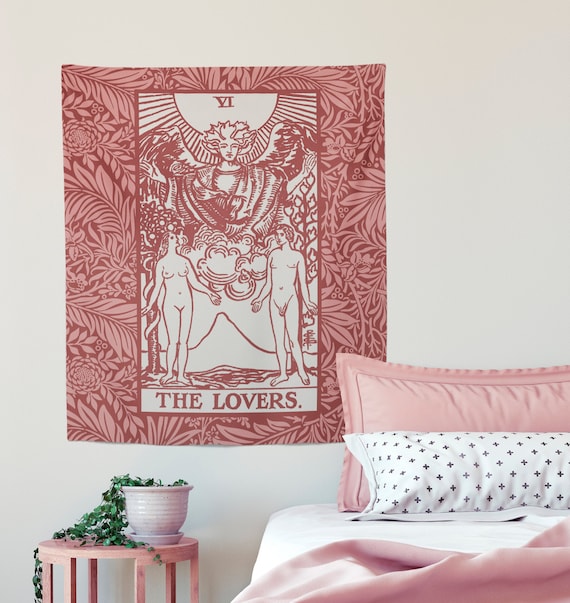 The Lovers Tarot Card Tapestry Rider Waite the Lovers Pink