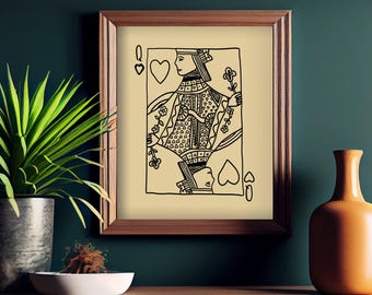 Lámina de la Reina de Corazones, póster de cartulina dibujado a mano
