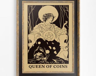 Art Nouveau Tarot Card Print - Queen of Pentacles Eclectic Poster