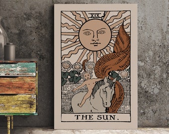 The Sun- Tarot Card Print - The Sun Card Neutral Vibe Poster Eclectic Tarot, No Frame