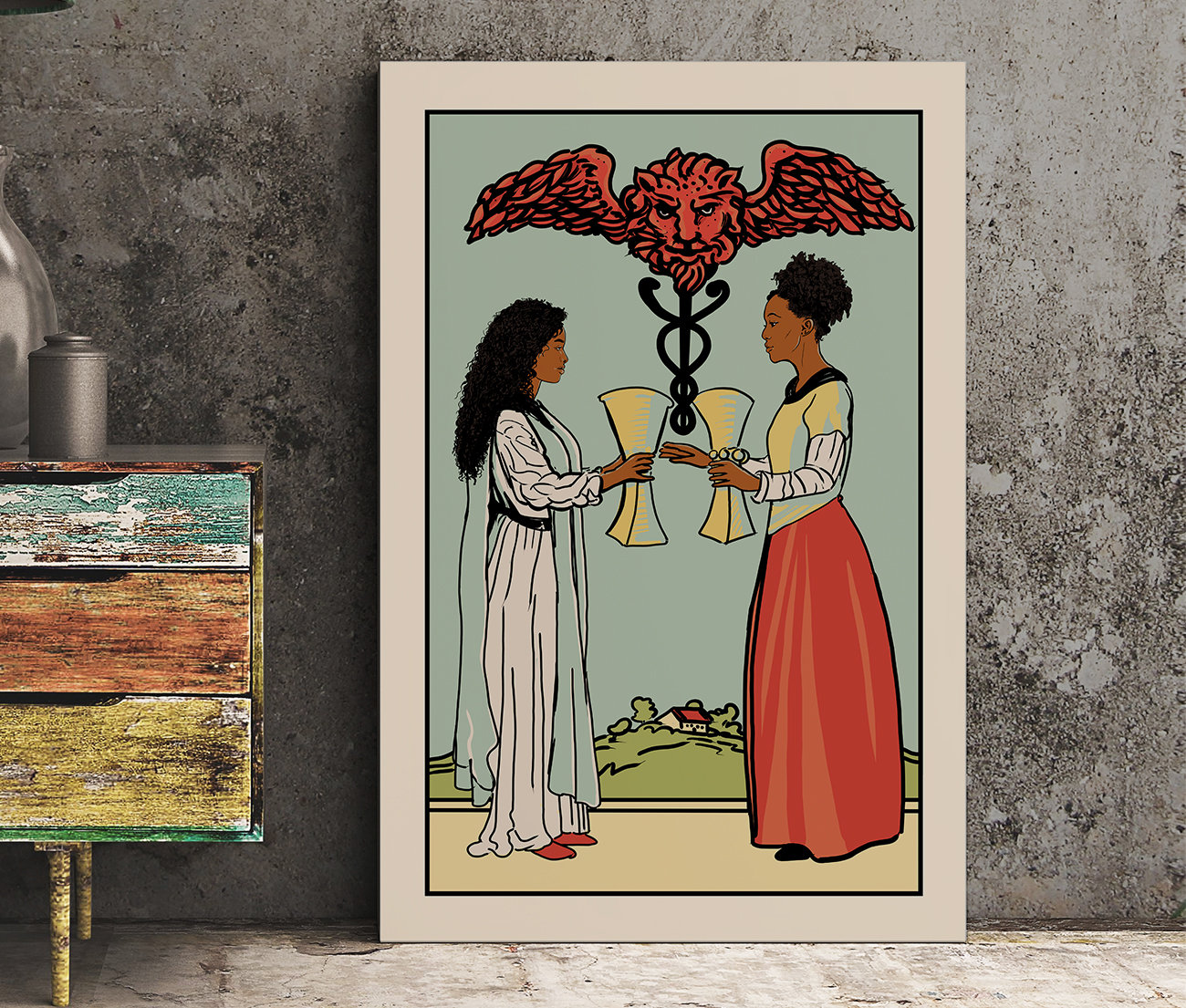 Two of Cups - Tarot Card Print - Two African American Women Card