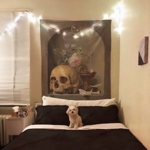 Skull And Roses Gothic Tapestry - Vanitas Vanitatum - Memento Mori Art- Hendrick Andriessen 1600s